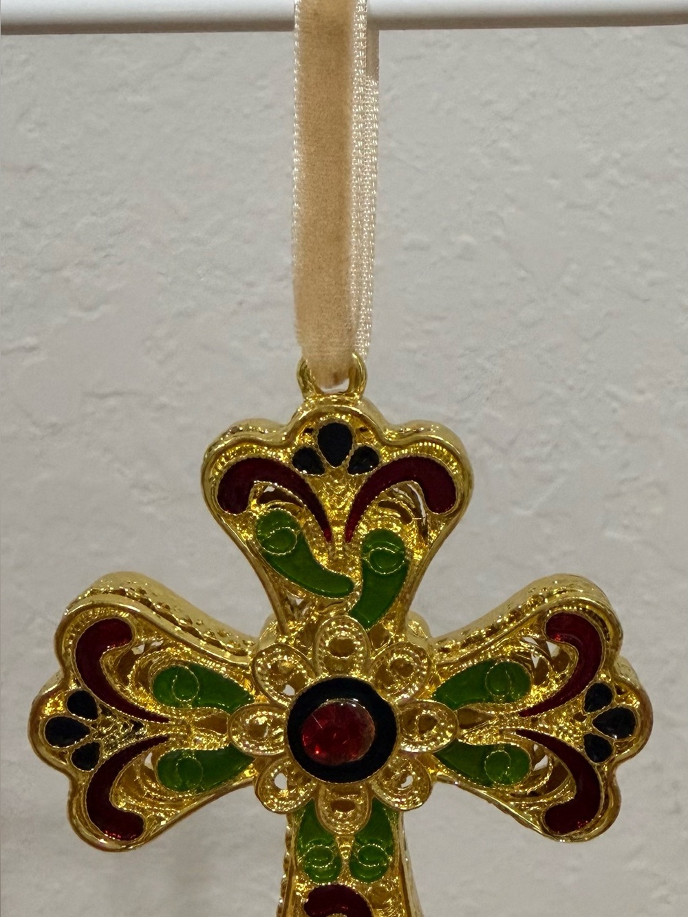Pier 1 Imports Gold-Tone Cloisonné Cross Ornament  (Retired)